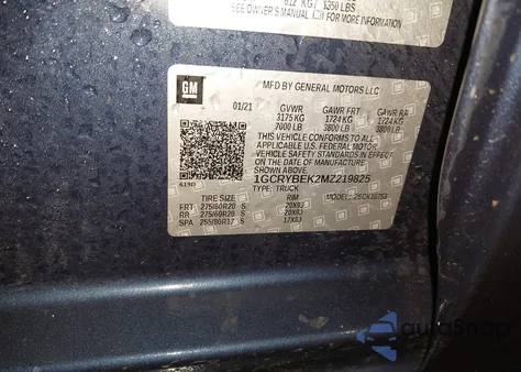 2021 Chevrolet Silverado 1500 4Wd Standard Bed Custom z USA, uszkodzony, nr VIN 1GCRYBEK2MZ219825